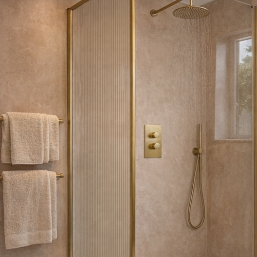 Microcement shower finish in San Diego — grout-free wet area by Evergreen