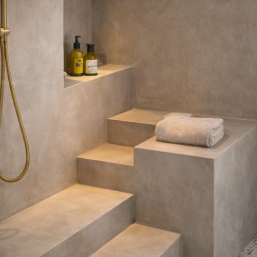 Close-up of microcement texture and finish quality in San Diego CA by Evergreen